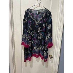 Catherines 4X 30/32W black pink jade paisley boho poly top